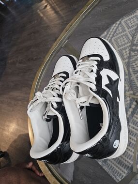 BAPE  Black & White Leather Low-Top Sneakers